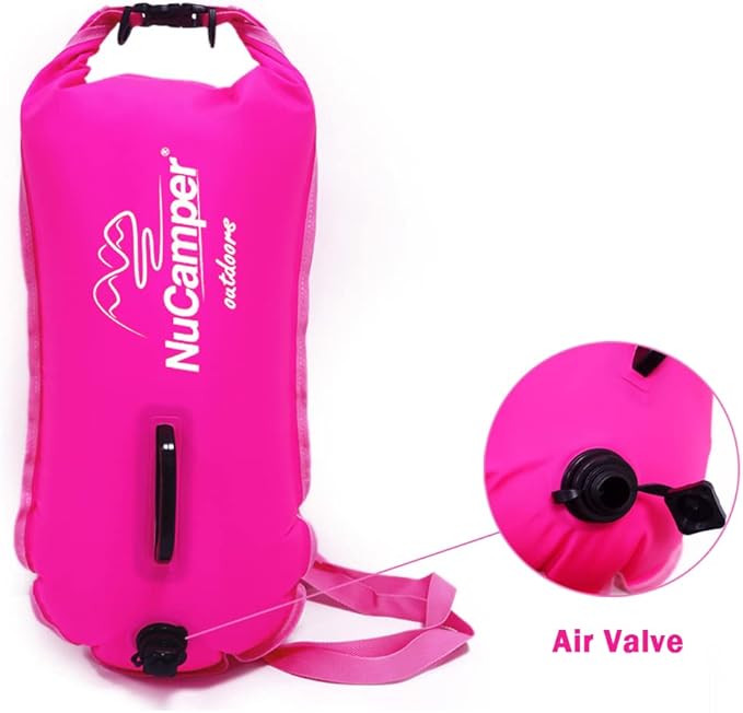 NuCamper Swim Buoy for Open Water Swimmers With Adjustable Waist Belt, Waterproof Dry Bag, Swim Bubble For Safty Swimming, Training Snorkeling, Kayaking, Diving, Boating, Large Capacity 28L