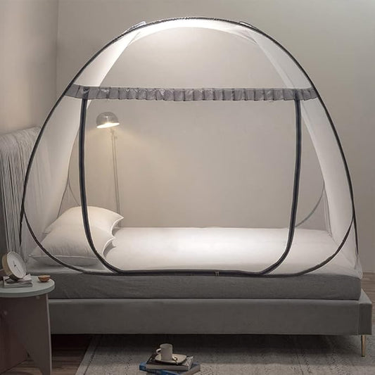 Mengersi Mosquito Net Tent for Bed,Pop-Up Bed Canopy with Net Bottom,Mosquito Netting Bed Tent for Kids Girls Boys,Bed,Suit for Indoor Outdoor (Twin, Gray)