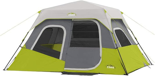 CORE Instant Cabin Tents | 6 Person / 9 Person / 10 Person / 12 Person Family Cabin Multi Room Pop Up Tents Car Camping | Included Storage Pockets for Camping Accessories