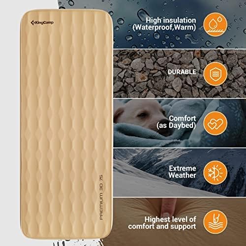 KingCamp Self Inflating Sleeping Pad for Camping Ultra Thick Double Single Foam Mattress High R Value Camping Air Pad Mat, Multi Colors & Sizes