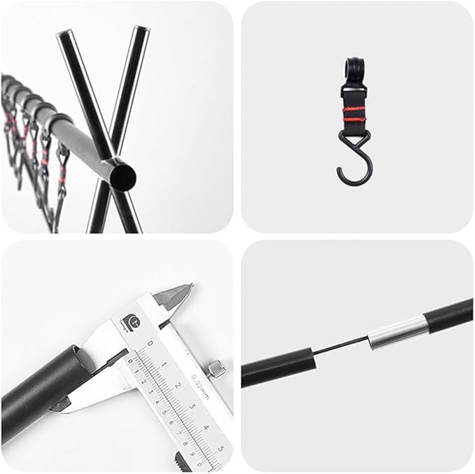 Foldable Tripod Camping Hanging Rack - 4 Hooks Outdoor Cookware Storage Portable, Outdoor Camping Folding Rack