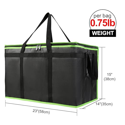 Bodaon 3-Pack Insulated Food Delivery Bag, XXX-Large Meal Grocery Tote Insulation Bag for Hot/Cold Food, Commercial Cooler/Thermal Bags, Large Capacity Reusable Warming Bag, Black with Green Edge