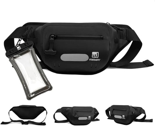 Premium Dry Bag Waterproof Fanny Pack for Water Sports – 100% Waterproof with Reflective Strip – Ideal for Snorkeling, Kayaking, Surfing, Boating & Paddle Boarding – Adjustable Waist Belt (Black)