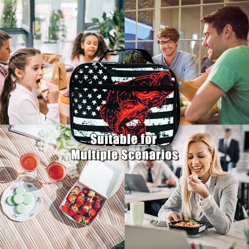 American Flag Fish Lunch Bag Insulated Reusable Lunch Box Kids Girls Boys Cooler Thermal Tote Bag For Men Women School Work Picnic