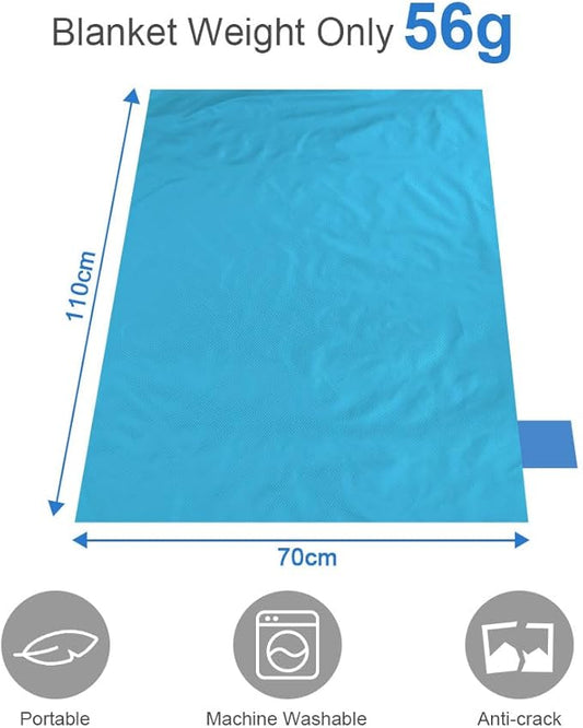 Picnic Blanket, Mini Pocket Beach Mat 27.5 x 43.3IN (1-2 People) Foldable, Lightweight Waterproof Sand Free, Foldable Thin Ground Sheet for Outdoor Camping Hiking Travel - with Hand Strap