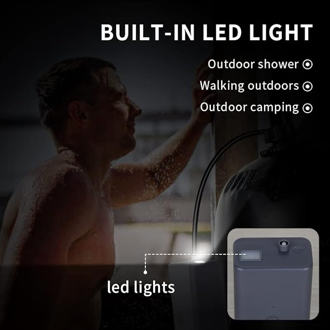 Portable Camping Shower, 5gallons/20 liters Rechargeable air Pump Outdoor Electric Camping Shower, 8 Spray Modes, Solar Heating Black PVC airbag, Built-in Thermometer, Beach, Camping, Hiking