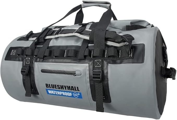 Blueshyhall 60L Waterproof Duffle Bag with Durable Handles Straps, Water Repellent Dry Sack for Motorcycle Paddleboarding Kayaking Canoeing Camping Rafting Boating (Orange)