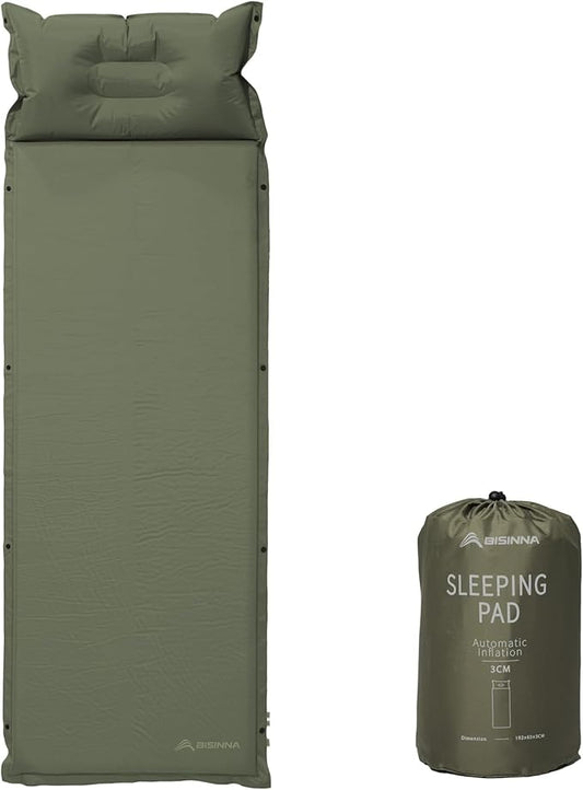 BISINNA Self Inflating Sleeping Pad Thick Foam Sleeping Mattress with Pillow for Camping Lightweight Insulated Sleeping Mat Fast Inflating for Camping Travel Car Tent