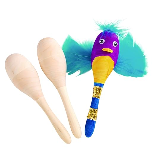 Colorations Wooden Maracas Craft Kit for Kids, Pack of 12, Craft Kit for Children, Kids Maracas Craft, Fun Craft Project for Kids, Decorate Your Own Maracas