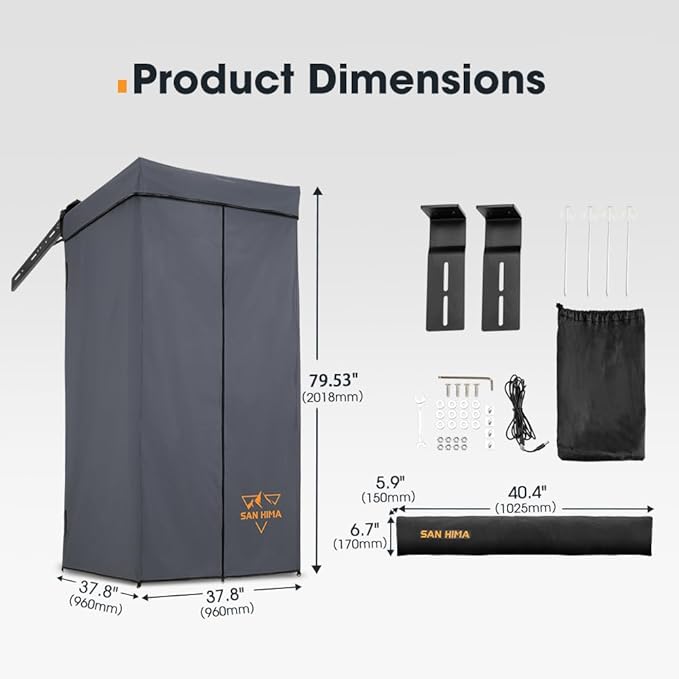 SanHima Awning Shower Tent with 90° Swning Arm - Car Side Shower Room w/LED Light, Camping Waterproof Portable Privacy Shelter Bathroom Overland, Gray