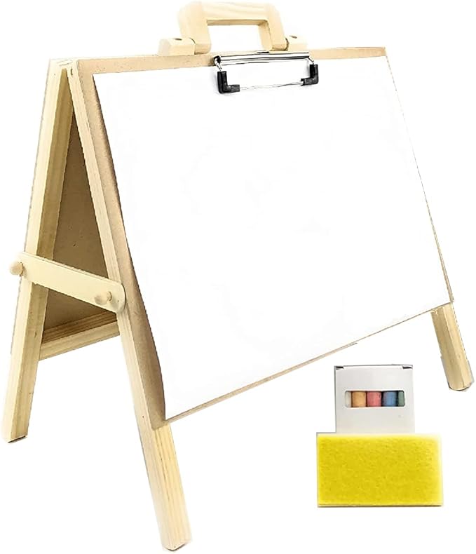 Matty's Toy Stop 2-in-1 Mini Wooden Tabletop Easel with Blackboard, Paper Clip & Accessories