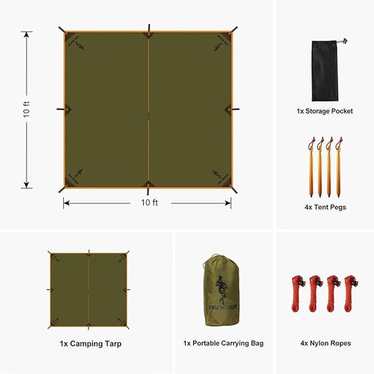 FREE SOLDIER Waterproof Portable Tarp Multifunctional Outdoor Camping Traveling Awning Backpacking Tarp Shelter Rain Tarps (Simplify Brown 10×10.5ft)