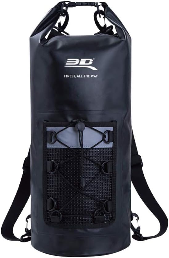 3D MAXpider Roll Top Dry Bag Backpack 30L, Waterproof Lightweight Floating Marine Drybag - Detachable Straps, Mesh Front Pocket - Travel, Hiking, Fishing, Swimming, Boating, Kayaking, Camping (Black)