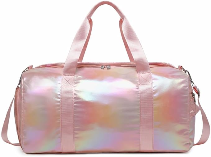 Girls Sports Duffel Bags Woman Travel Bag Overnight Duffle Bag Kids Sports Gym Bag With Shoe Compartment Wet Pocket (Matte Pink)