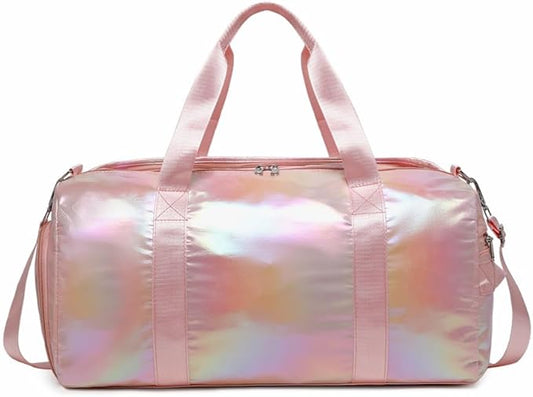 Girls Sports Duffel Bags Woman Travel Bag Overnight Duffle Bag Kids Sports Gym Bag With Shoe Compartment Wet Pocket (Matte Pink)