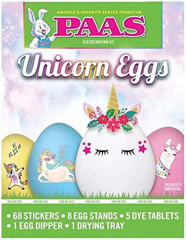 PAAS Unicorn Eggs - Easter Egg Decorating Kit - 68 Stickers, 8 Egg Stands, 5 Dye Tablets, and More