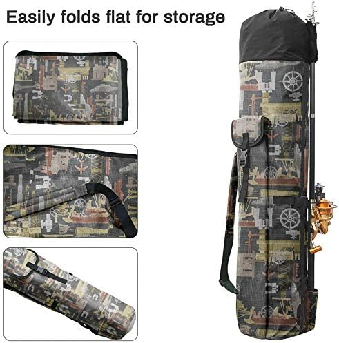 Allnice Durable Canvas Fishing Rod & Reel Organizer Bag Travel Carry Case Bag- Holds 5 Poles & Tackle