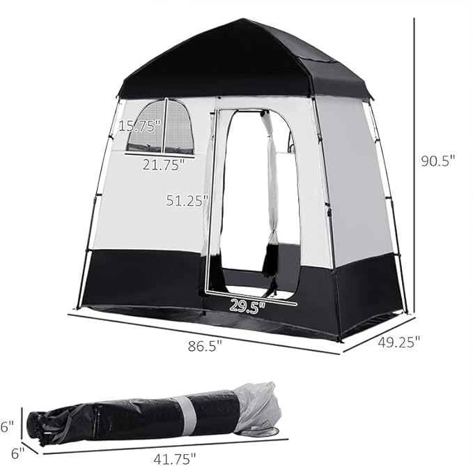 Outsunny Shower Tent, Pop Up Privacy Shelter for Camping, Dressing Changing Room, Portable Instant Outdoor Shower Tent Enclosure w/ 2 Rooms, Shower Bag, Floor and Carrying Bag