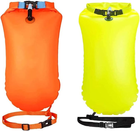 YW 2 Pack 20L Waterproof Dry Bags Swim Bouy Float Swimming Marine Safety Inflatable Bubble Bag Visible with Storage Space & Adjustable Waist Belt,Lightweight for Swimmer,Training,Kayaking,Snorkeling