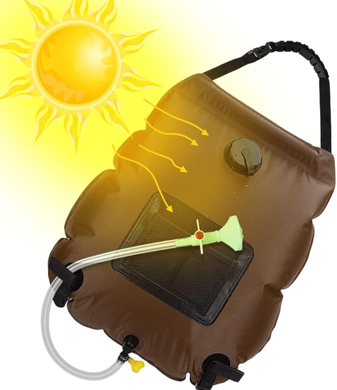 Solar Shower Bag | 5 Gal/20L Solar Heating Camping Shower Bag | Removable Hose | On-Off Switchable Shower Head | Ducha Portatil | Traveling Shower | Portable Shower for Beach Swimming, Hiking
