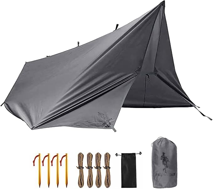FREE SOLDIER Waterproof Portable Tarp Multifunctional Outdoor Camping Traveling Awning Backpacking Tarp for Shelter Rain (Gray 10×10.5ft)