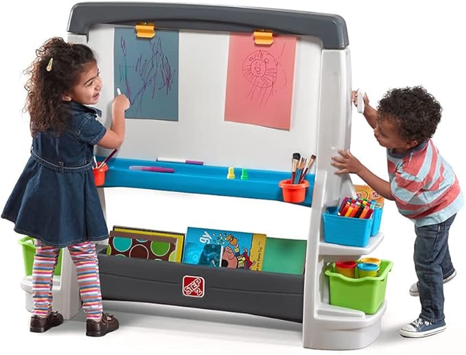 Step2 Jumbo Art Easel, Kids Activity Table, Double-Sided Art Board, Made of Durable Plastic, Includes Bins for Storage, For Toddlers 3+ Years Old