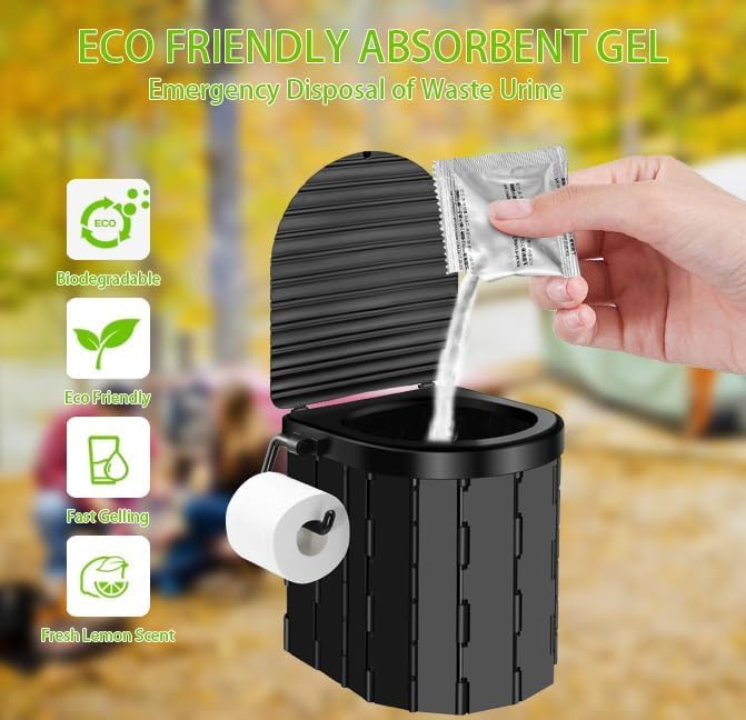 Portable Toilet Kit, Camping Toilet with Pop-Up Privacy Tent and Poo Gel Toilet Bags, Washable Portable Outdoor Showers Changing Rooms