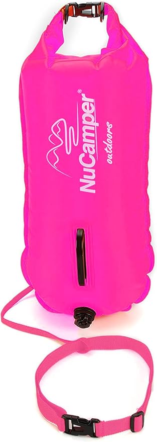 NuCamper Swim Buoy for Open Water Swimmers With Adjustable Waist Belt, Waterproof Dry Bag, Swim Bubble For Safty Swimming, Training Snorkeling, Kayaking, Diving, Boating, Large Capacity 28L