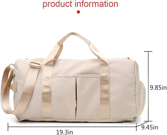 Blackwheel Sports Gym Bag With Shoe Bag Wet Bag Duffle Bag Waterproof Travel Bag for Women Cute Gym Bag Beige 29L