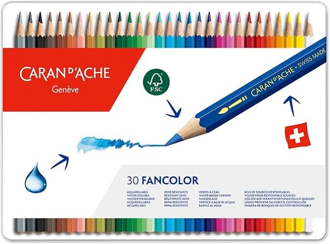 Caran d'Ache Fancolor Color Pencils, 30 Colors