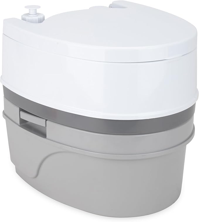 Camco RV Premium Travel Toilet - Features a 5.3-Gallon Detachable Holding Tank, Pump Flush Design & Spring-Loaded Latch (41544)