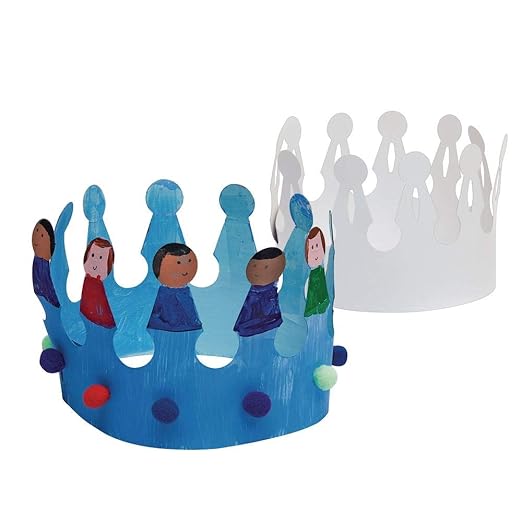 Colorations DIY Cardstock White Crowns, Set of 24, Sturdy, Adjustable, for Kids, Dramatic Play, Pretend Play, Princess, Party, Arts & Crafts, Craft Activity