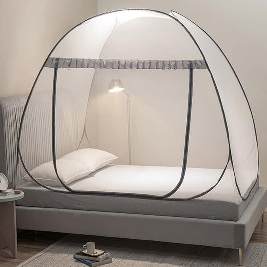 Mengersi Mosquito Net Pop Up Tent for Bed,Bed Canopy with Net Bottom,Mosquito Netting Bed Tent,Bed,Suit for Indoor Outdoor,Camping Tent,Insect Screen(Full/Queen, Gray)