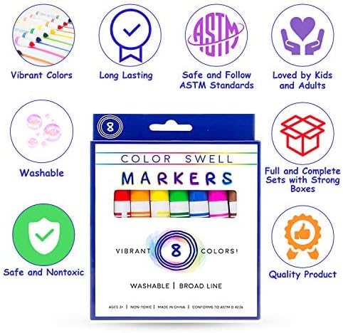 Color Swell Bulk Washable Markers (288 Total) – 36 Packs, 8 Colors per Pack – Ideal for Teachers, Kids, Party Favors, Classrooms, Donations, Students - Broad Line Bulk Markers