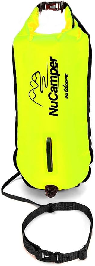 NuCamper Swim Buoy for Open Water Swimmers With Adjustable Waist Belt, Waterproof Dry Bag, Swim Bubble For Safty Swimming, Training Snorkeling, Kayaking, Diving, Boating, Large Capacity 28L