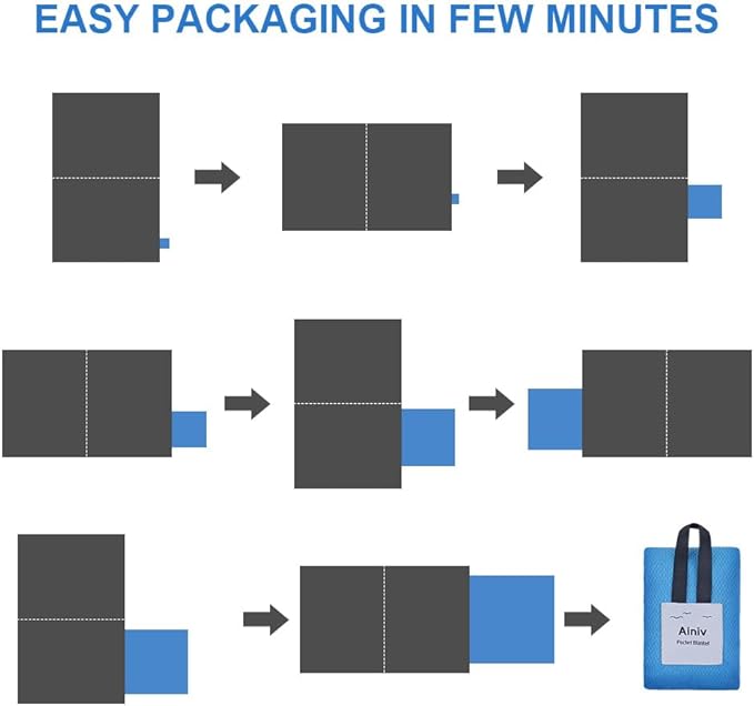 Picnic Blanket, Mini Pocket Beach Mat 27.5 x 43.3IN (1-2 People) Foldable, Lightweight Waterproof Sand Free, Foldable Thin Ground Sheet for Outdoor Camping Hiking Travel - with Hand Strap