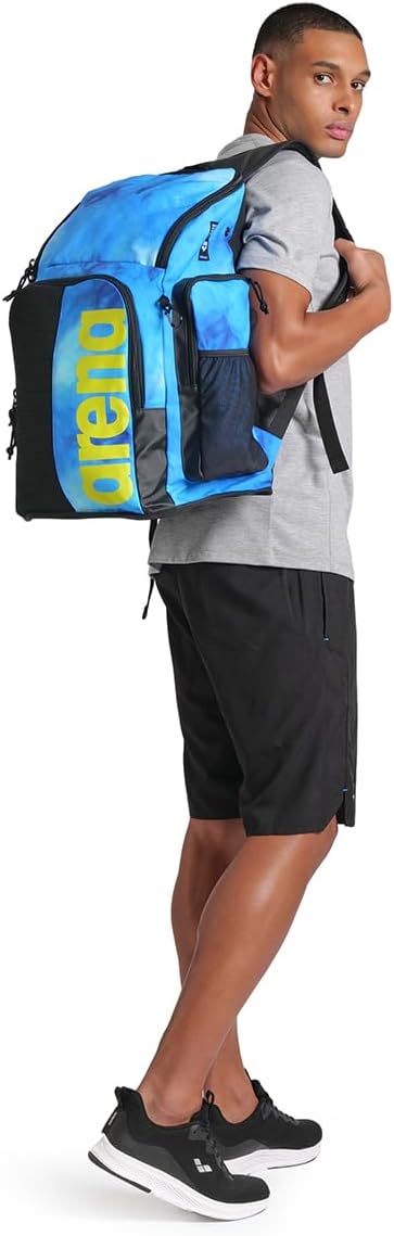 ARENA Spiky III Backpack 45 Swimming Athlete Sports Gym Rucksack Large Training Gear Equipment Swim Bag for Men and Women, 45 Liters, Blue/Multi