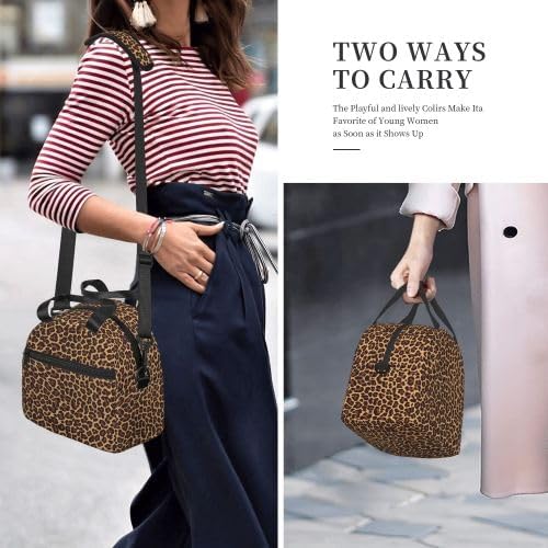 bassyil Leopard Lunch Box Insulated Lunch Bag Reusable Sling Bag With Adjustable Shoulder Strap Cooler Tote Bag For Men Women