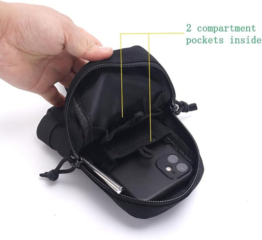 Tactical MOLLE Pouch - 1000D Nylon EDC Organizer, Compact Belt Pouch for Outdoor Gear, Hiking & Camping Accessories with Bonus Carabiner (Khaki)