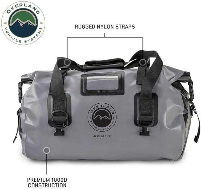 Overland Vehicle Systems Portable Dry Storage Bags (42 Quart Capacity) - Premium 1000D Construction - IPX6 Rated Waterproof Dry Bag - Heavy Duty Buckles with Robust Nylon Straps