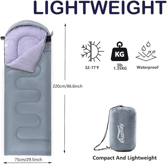 Camping Sleeping Bag 3 Seasons Lightweight &Waterproof with Compression Sack Camping Sleeping Bag Indoor & Outdoor for Adults & Kids