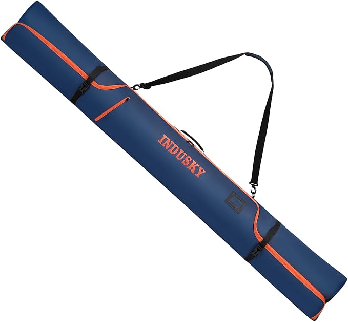 Padded Ski Bag - Waterproof, Adjustable Length, Fits Skis Up to 200cm, Portable Snow Travel Bag with Removable Shoulder Strap