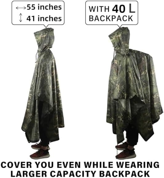 Camo Rain Poncho, Multi Use Waterproof Rain Coat