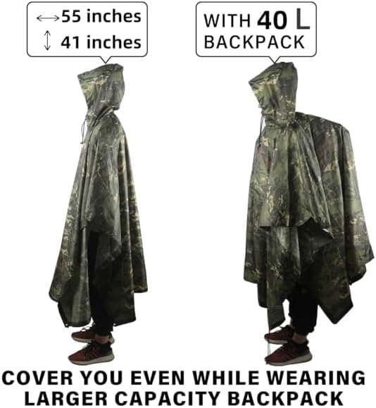 Camo Rain Poncho, Multi Use Waterproof Rain Coat
