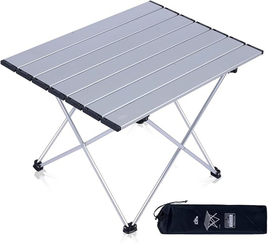 iClimb Ultralight Compact Camping Folding Table with Carry Bag (Silver - L)