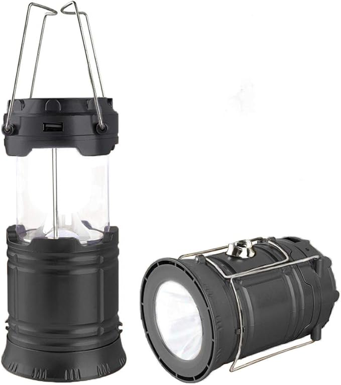 LED Camping Lantern, Solar and Rechargeable Lantern Flashlight Collapsible and Portable Light for Daily/Camp/Hiking/Night Fishing/Emergency/Hurricanes/Storm(Black, 1 Pack)