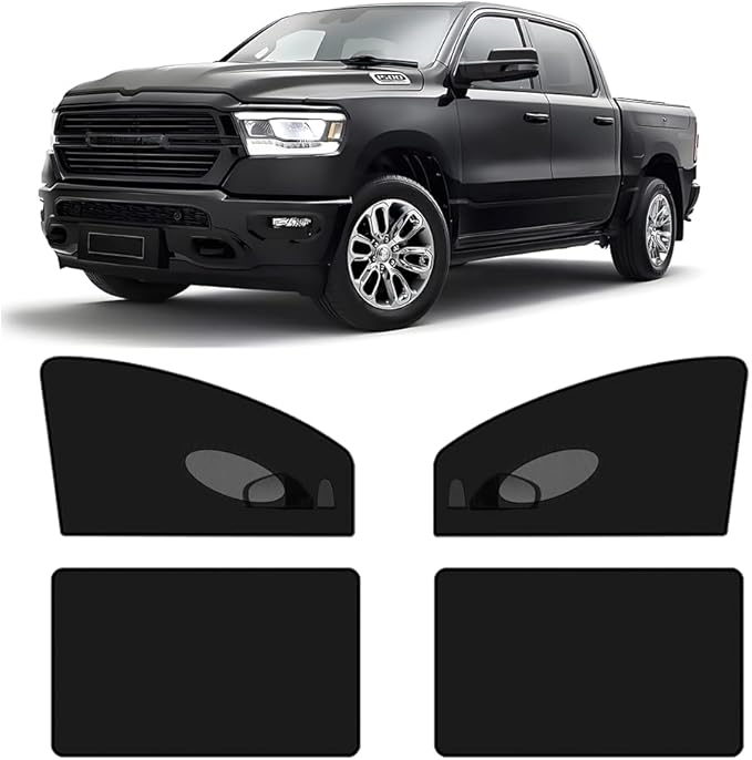 [2025] Car Window Screen Shades for Ram 1500 2500 3500 2019-2025 for Side Window 4 Pcs Truck Picup SUV Bug Mosquito Net Camping Breathable Mesh Netting UV Protection for Baby,Kids
