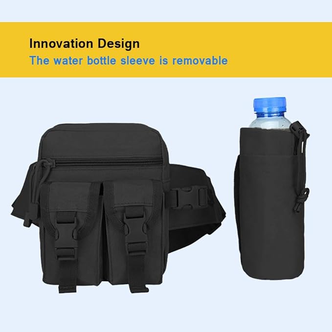 Tactical Waist Pack Bag Pouch Fanny Pack With Water Bottle Holder, SYIDINZN Outdoor Waterproof Waist Shoulder Bag for Cycling Camping Climbing Hiking Trekking Running Hunting Fishing Travel