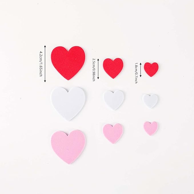 500 pcs Foam Heart Stickers Love Foam Hearts Self Adhesive Stickers Hearts for Valentine's Day Mother's Day DIY Crafts Gift for Kids, Assorted Size, 3 Colors