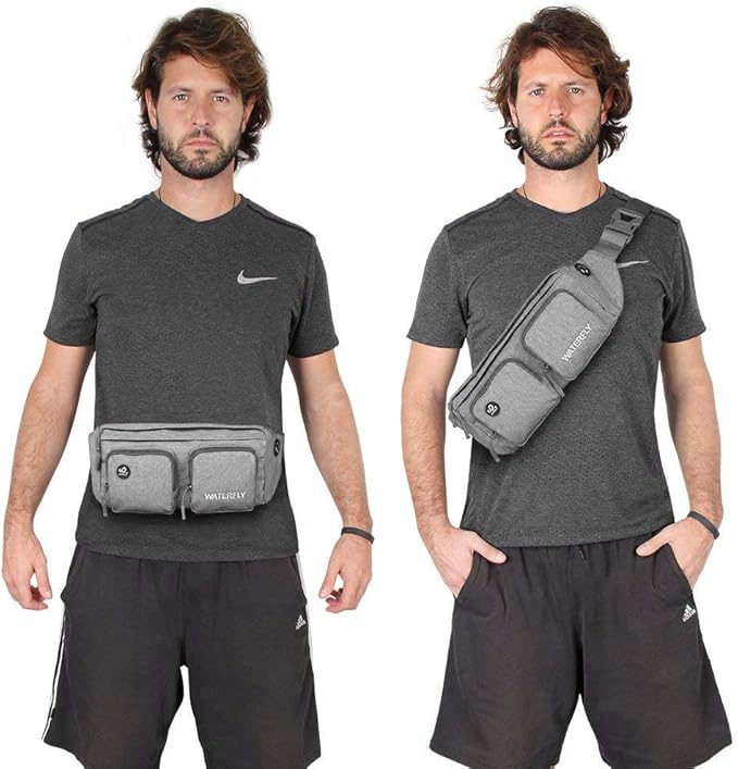 WATERFLY Fanny Pack Waist Bag: Travel Hip Pouch Bum Bag Plus Size Crossbody Fannie Pack Adjustable Belt Waistpack Phanny Fannypack for Man Woman Hiking Walking Jogging